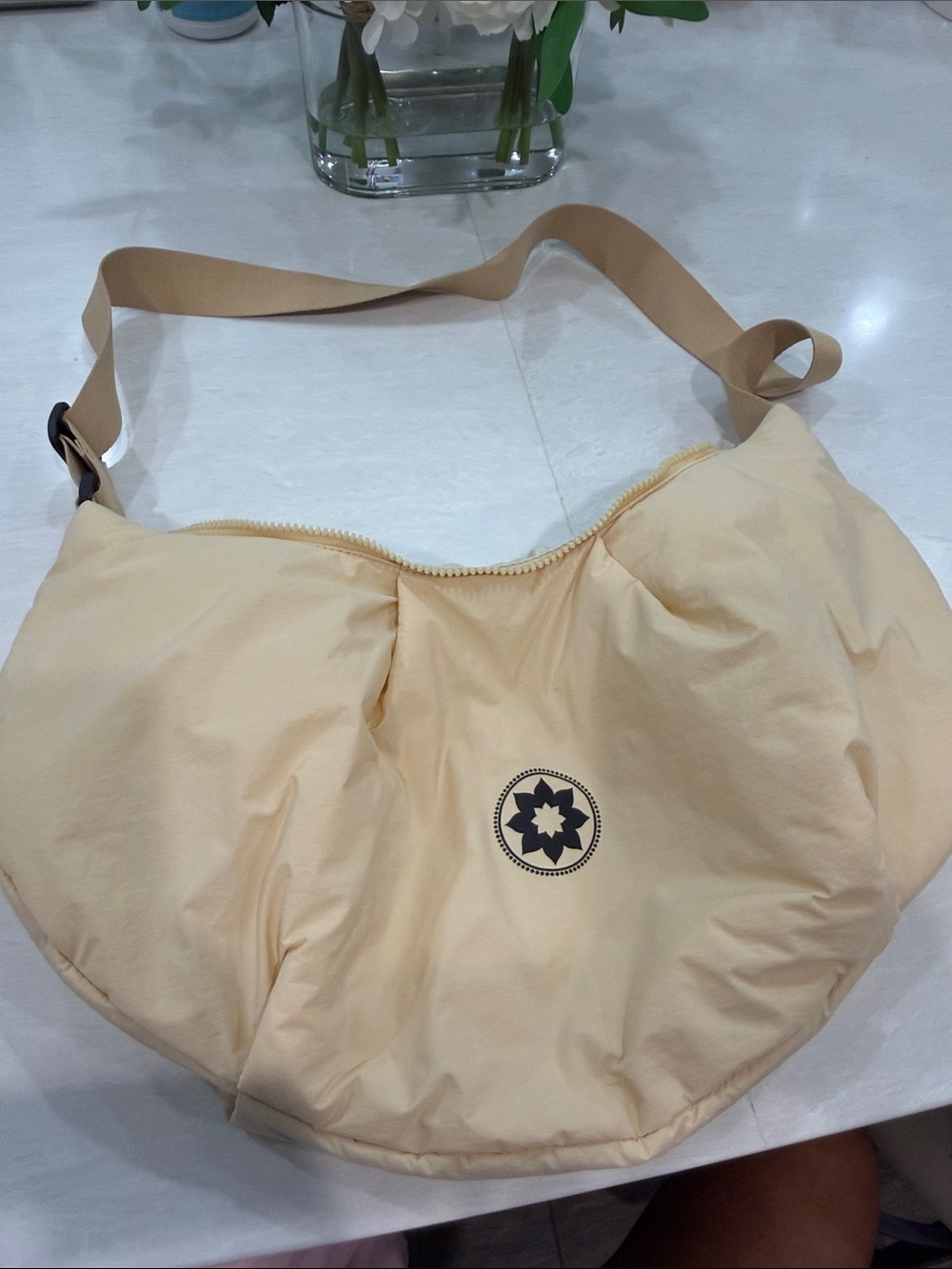 Club pilates branded Cream Nylon Shoulder Bag with Star Emblem